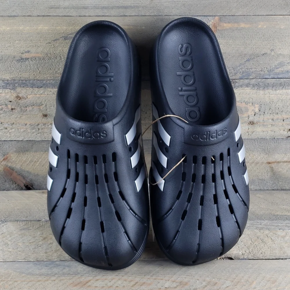 adidas Adilette Clogs Slip On Clogs For Everyday Comfort Black Silver - Picture 3 of 10